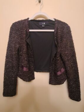 Forever 21 Black Multi Colour BOUCLE Open-Front Women's Cardigan Jacket